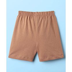 Babyhug Interlock Knit Half Sleeves Striped T-Shirt & Shorts Set With Animal Patch - Brown