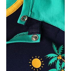 Babyhug 100% Cotton Knit Half Raglan Sleeves T-Shirt with Beach Theme Print - Navy Blue