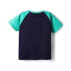 Babyhug 100% Cotton Knit Half Raglan Sleeves T-Shirt with Beach Theme Print - Navy Blue