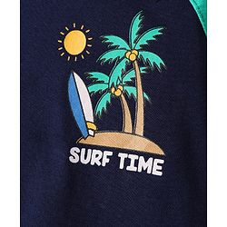Babyhug 100% Cotton Knit Half Raglan Sleeves T-Shirt with Beach Theme Print - Navy Blue