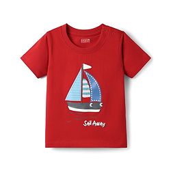 Babyhug Interlock Knit Half Sleeves T-Shirt & Shorts Set With Stripes & Nautical Theme Print - Red & White