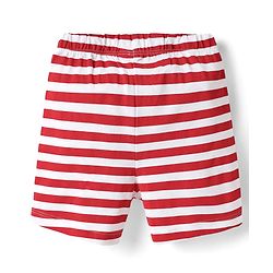 Babyhug Interlock Knit Half Sleeves T-Shirt & Shorts Set With Stripes & Nautical Theme Print - Red & White