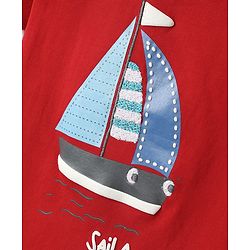 Babyhug Interlock Knit Half Sleeves T-Shirt & Shorts Set With Stripes & Nautical Theme Print - Red & White