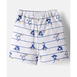 Babyhug Interlock Knit Half Sleeves T-Shirt & Shorts Set with Stripes & Animal Applique - Blue