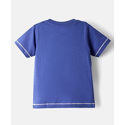 Babyhug Interlock Knit Half Sleeves T-Shirt & Shorts Set with Stripes & Animal Applique - Blue
