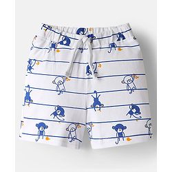 Babyhug Interlock Knit Half Sleeves T-Shirt & Shorts Set with Stripes & Animal Applique - Blue