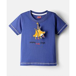Babyhug Interlock Knit Half Sleeves T-Shirt & Shorts Set with Stripes & Animal Applique - Blue
