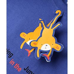 Babyhug Interlock Knit Half Sleeves T-Shirt & Shorts Set with Stripes & Animal Applique - Blue