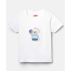 Babyhug Interlock Knit Half Sleeves T-Shirt & Shorts Set with Bear Embroidery - Light Blue & White