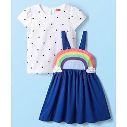 Babyhug Cotton Knit Cap Sleeves Solid Colour Frock With Bloomer - Blue main image 1