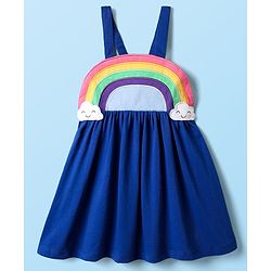 Babyhug Cotton Knit Half Sleeves Frock & Inner Tee with Polka Dot Print & Rainbow Design - Blue