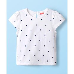 Babyhug Cotton Knit Half Sleeves Frock & Inner Tee with Polka Dot Print & Rainbow Design - Blue