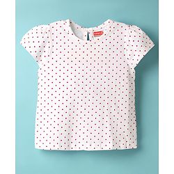 Babyhug Cotton Knit Frock & Cap Sleeves Inner Tee With Polka Dot Print - Red & White
