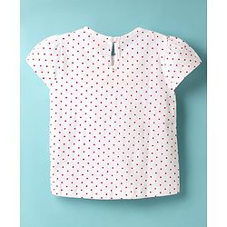 Babyhug Cotton Knit Frock & Cap Sleeves Inner Tee With Polka Dot Print - Red & White