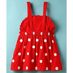 Babyhug Cotton Knit Frock & Cap Sleeves Inner Tee With Polka Dot Print - Red & White