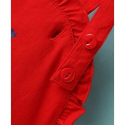 Babyhug Cotton Knit Frock & Cap Sleeves Inner Tee With Polka Dot Print - Red & White