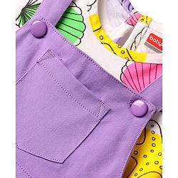 Babyhug Cotton Woven Frock & Half Sleeves Inner Tee With Sea Animals Print - Purple & White