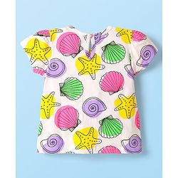 Babyhug Cotton Woven Frock & Half Sleeves Inner Tee With Sea Animals Print - Purple & White