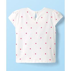 Babyhug Cotton Knit Floral Embroidered Frock & Half Sleeves Inner Tee With Polka Dot Print & Bow Applique - Yellow & White