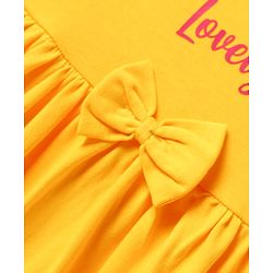 Babyhug Cotton Knit Floral Embroidered Frock & Half Sleeves Inner Tee With Polka Dot Print & Bow Applique - Yellow & White