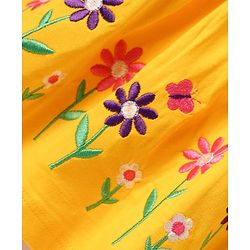 Babyhug Cotton Knit Floral Embroidered Frock & Half Sleeves Inner Tee With Polka Dot Print & Bow Applique - Yellow & White