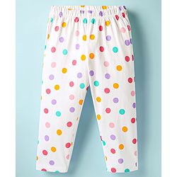 Babyhug Cotton Knit Half Sleeves Front Open Co-ords Night Suit with Polka Dots - White