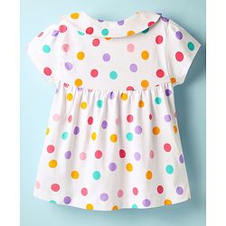 Babyhug Cotton Knit Half Sleeves Front Open Co-ords Night Suit with Polka Dots - White