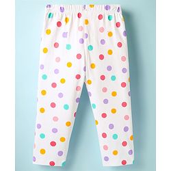 Babyhug Cotton Knit Half Sleeves Front Open Co-ords Night Suit with Polka Dots - White