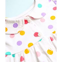 Babyhug Cotton Knit Half Sleeves Front Open Co-ords Night Suit with Polka Dots - White