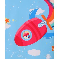 Babyhug Half Raglan Sleeves Legged Swimsuit With Rocket Print & Cap - Light Blue