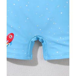 Babyhug Half Raglan Sleeves Legged Swimsuit With Rocket Print & Cap - Light Blue
