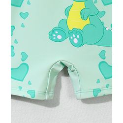 Babyhug Half Raglan Sleeves Legged Swimsuit With Dino Print & Cap - Sea Green