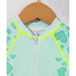Babyhug Half Raglan Sleeves Legged Swimsuit With Dino Print & Cap - Sea Green