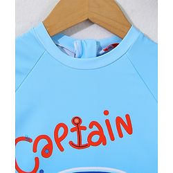 Babyhug Half Raglan Sleeves Legged Swimsuit With Shark Print & Cap - Light Blue