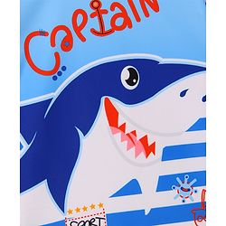 Babyhug Half Raglan Sleeves Legged Swimsuit With Shark Print & Cap - Light Blue
