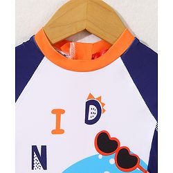 Babyhug Full Raglan Sleeves Legged Swimsuit With Dino Print - White