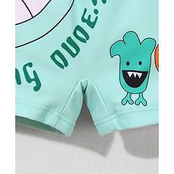 Babyhug Swimming Trunk With Animal Print & Cap - Sea Green
