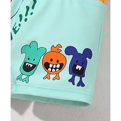 Babyhug Swimming Trunk With Animal Print & Cap - Sea Green