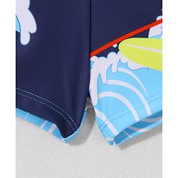 Babyhug Swimming Trunk With Dino Print & Cap - Navy Blue