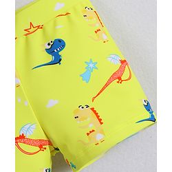 Babyhug Swimming Trunks With Dino Print & Cap - Yellow
