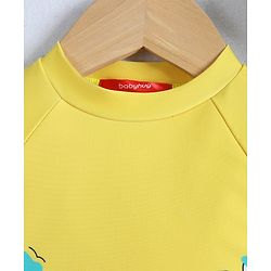 Babyhug Half Raglan Sleeves Two Piece Swimsuit With Dino Print & Cap - Yellow
