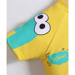 Babyhug Half Raglan Sleeves Two Piece Swimsuit With Dino Print & Cap - Yellow