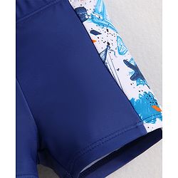 Babyhug Half Raglan Sleeves Two Piece Swimsuit With Nautical Theme & Cap - White