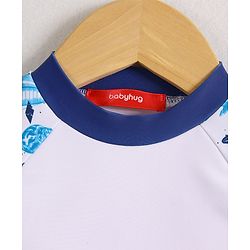 Babyhug Half Raglan Sleeves Two Piece Swimsuit With Nautical Theme & Cap - White