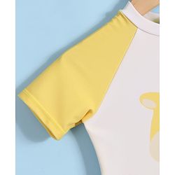 Babyhug Half Raglan Sleeves Legged Swimsuit With Giraffe Print & Cap - Yellow