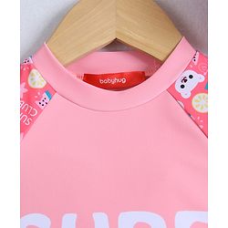 Babyhug Half Raglan Sleeves Two Piece Swimsuit With Tropical Theme Print & Cap - Pink