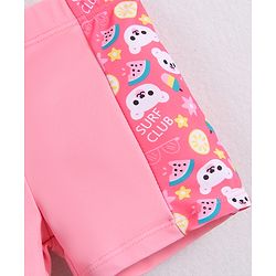 Babyhug Half Raglan Sleeves Two Piece Swimsuit With Tropical Theme Print & Cap - Pink