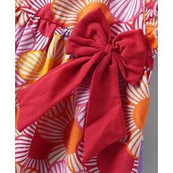 Babyhug Cotton Woven Half Sleeves Inner T-Shirt & Frock with Floral & Bow Applique  - Pink & Red