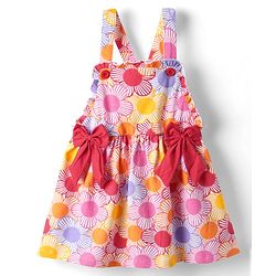 Babyhug Cotton Woven Half Sleeves Inner T-Shirt & Frock with Floral & Bow Applique  - Pink & Red