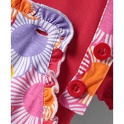 Babyhug Cotton Woven Half Sleeves Inner T-Shirt & Frock with Floral & Bow Applique  - Pink & Red